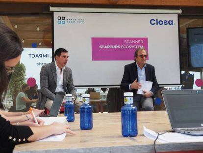 Miguel Vicente, presidente de Barcelona Tech City, y Josep Maria Romances, presidente de Closa Investment Bankers, durante la presentación del informe.