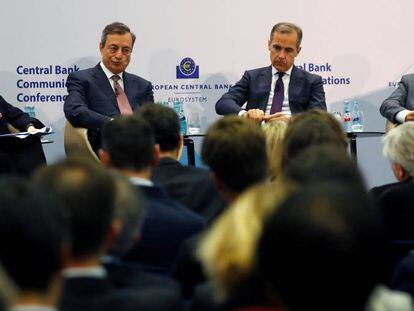 Janet Yellen, Mario Draghi, Mark Carney y Haruhiko Kuroda, el martes en Fr&aacute;ncfort.