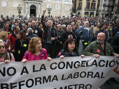Manifestación de los trabajadores de Metro en Barcelona.