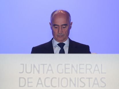 El presidente de Ferrovial, Rafael del Pino, en una junta de accionistas.