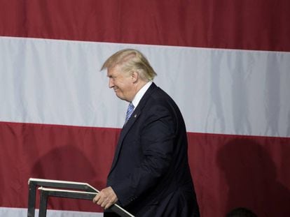 El candidato republicano Donald Trump en un acto de campa&ntilde;a en Indiana