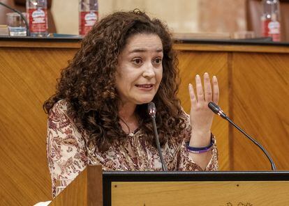 La portavoz parlamentaria de Unidas Podemos por Andalucía, Inmaculada Nieto, el jueves en el pleno de la Cámara.