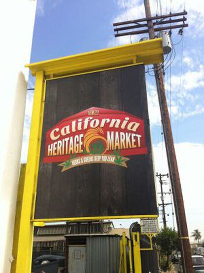 Cartel de bienvenida del mercadillo de California Heritage Market.