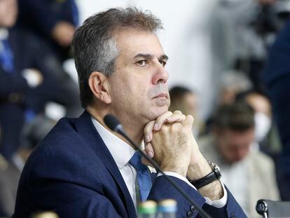 El ministro de Asuntos Exteriores israelí, Eli Cohen, atendía a la sesión plenaria de la Organización por la Seguridad y la Cooperación en Europa (OSCE), este jueves en Skopje (Macedonia del norte).