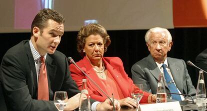 Urdangarin, Barber&aacute; y Samaranch durante una sesi&oacute;n de los Valencia Summit. 