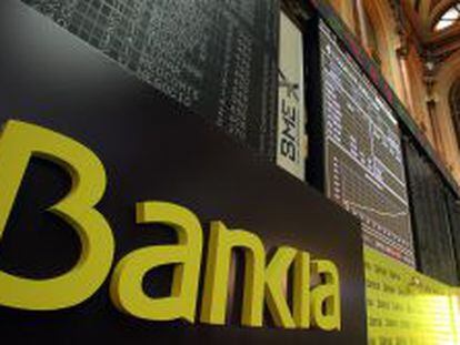 Cartel de Bankia en la Bolsa de Madrid.
