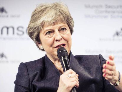 La primera ministra británica, Theresa May, el 17 de febrero de 2018 durante su intervención en la conferencia de seguridad de Múnich.