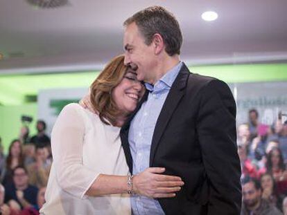 La dirigente exhibe la fuerza del PSOE andaluz ante el expresidente y 3.000 militantes