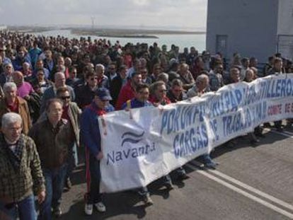 Cabeza de la manifestación de trabajadores de los tres astilleros de Navantia.