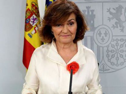 La vicepresidenta del Ejecutivo, Carmen Calvo, traslada la presión al PP y Ciudadanos para evitar nuevas elecciones