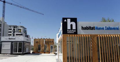 Casetas de venta de Habitat, Neinor y Aedas en el barrio de El Cañaveral en Madrid.