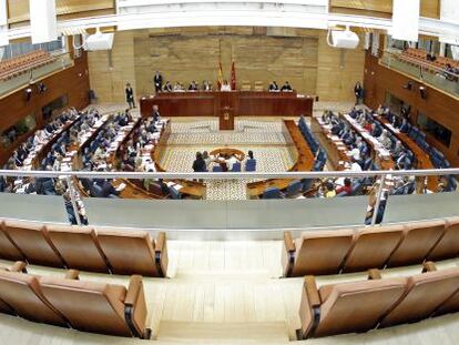 El hemiciclo de la Asamblea de Madrid visto desde la tribuna de invitados.