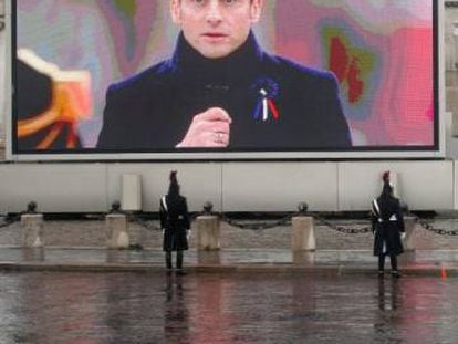 Macron interviene en la celebración del centenario de la Primera Guerra Mundial, el 11 de noviembre en París.