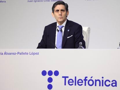 José María Alvarez-Pallete en la junta general de accionistas de Telefónica.