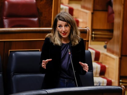 La ministra de Trabajo, Yolanda Díaz, en el Congreso de los Diputados, en Madrid.