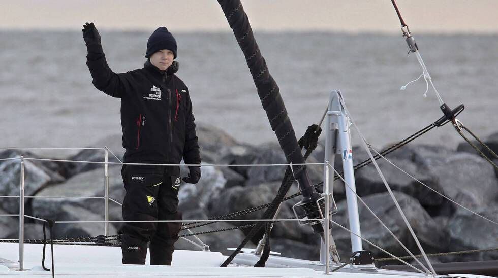 Greta Thunberg, a bordo del catamarán que la trajo a la cumbre del clima.