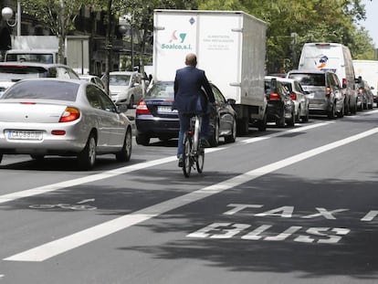 Nuevo carril bici instalado en la calle Sagasta.