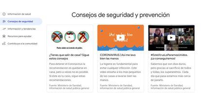 Hub de Google en España sobre el coronavirus.