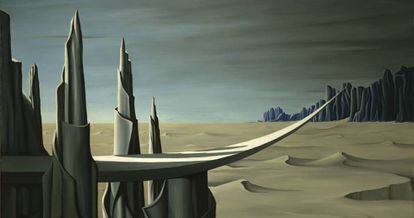 Peligro, zona en construcción, de Kay Sage, obras de la muestra del Museo Picasso de Málaga. 