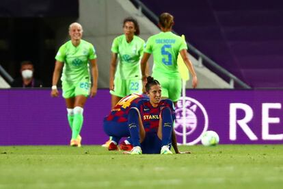 Jenni Hermoso, tras perder ante el Wolfsburgo este martes en Anoeta en las semifinales de la Champions.