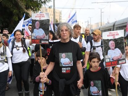Manifestación este jueves en Jerusalén reclamando la liberación de los rehenes.