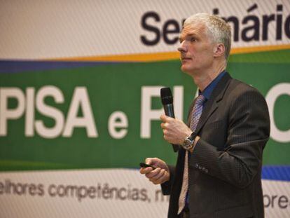Andreas Schleicher durante la conferencia este martes en Brasilia.