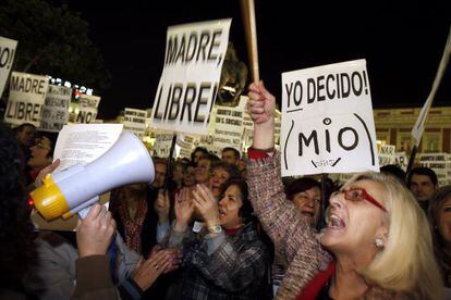 Concentraci&oacute;n de asociaciones feministas en la Puerta del Sol en 2008.  