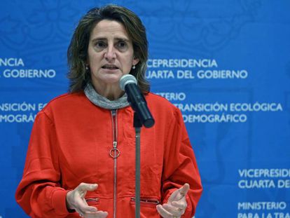 Teresa Ribera, ministra para la Transición Ecológica, durante una rueda de prensa.