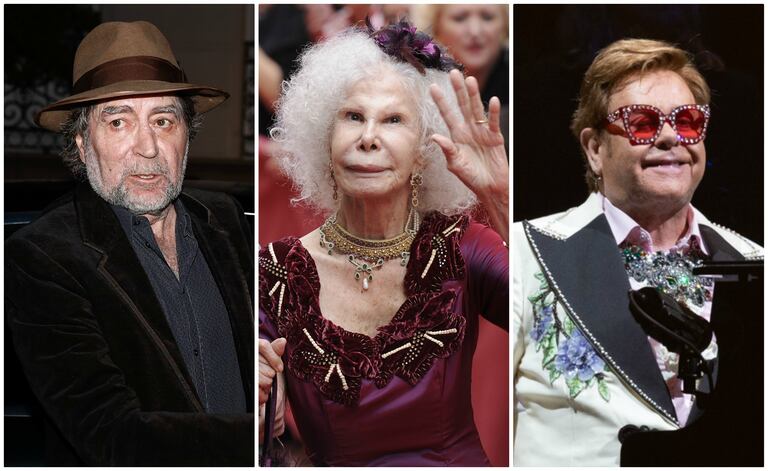 Joaquín Sabina, la duquesa de Alba y Elton John.