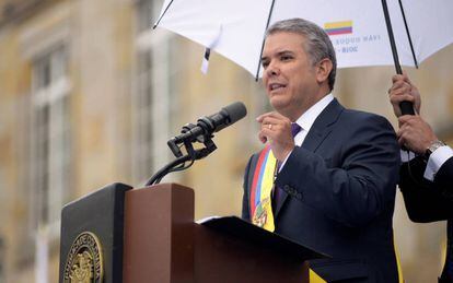 El presidente de Colombia, Iván Duque, durante la toma de protesta. 