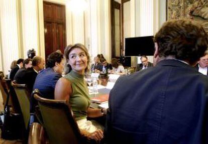 La ministra de Agricultura, Isabel García Tejerina, durante la reunión que mantuvo con representantes del sector lácteo