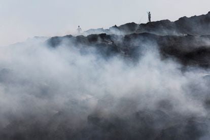 Fire at Bhalswa landfill site on a hot summer day in New Delhi.