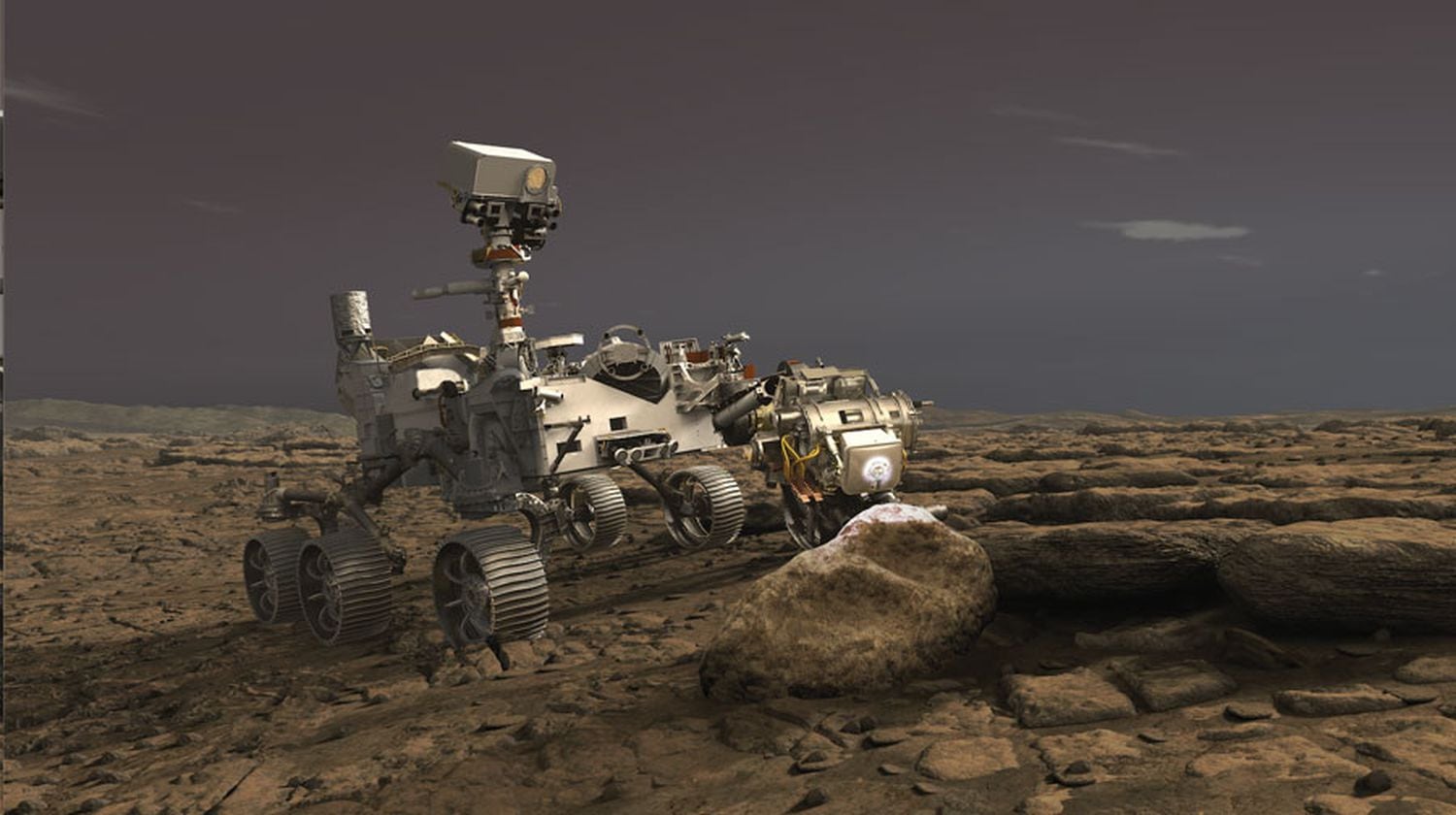 Ilustración del robot 'Perseverance' sobre la superficie de Marte.