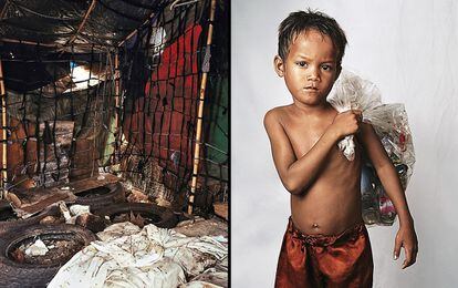Roathy, 8 años, habita en un suburbio de las afueras de Phnom Penh (Camboya) donde él y otras 5.000 personas recogen basura. Su única comida es el desayuno en un centro de caridad. Durante el día se alimenta de lo que encuentra (Perteneciente al libro 'Where Children Sleep', editado por Chris Boot).