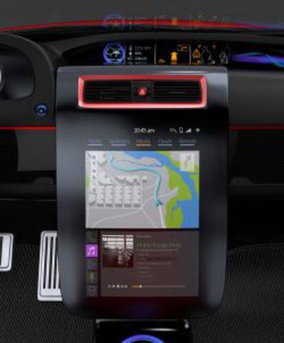 Panel de mandos de un coche equipado con nuevas funciones tecnológicas.