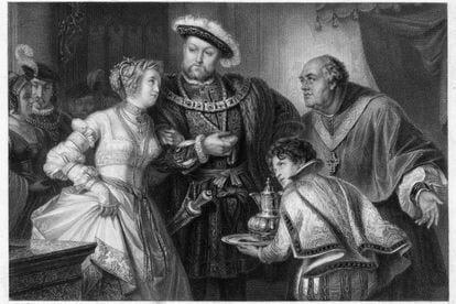 Enrique VIII de Inglaterra rodeado de personal de servicio.