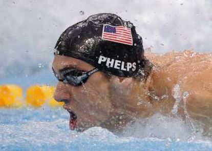 Phelps en la prueba del 4x100, en la que ganó su octavo oro.