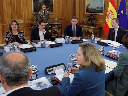 Reunión del Consejo de Seguridad Nacional, presidido por el Rey en el Palacio de la Zarzuela, el pasado 4 de marzo.