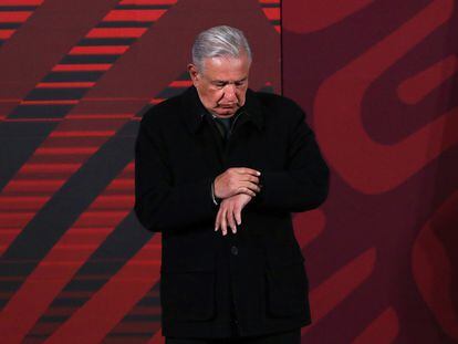 Andrés Manuel Lopez Obrador, durante su conferencia matutina, este jueves.