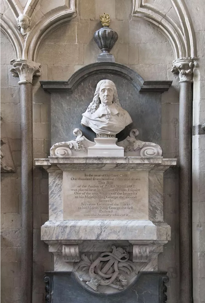 Monumento en memoria de John Milton en la abadía de Westminster de Londres.
