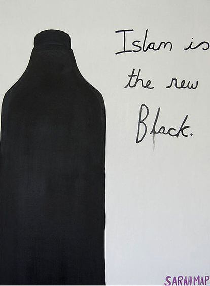En la obra de Maple <i>New black, </i><b>se lee "el islam es el nuevo negro</b>".