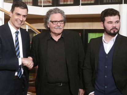 Pedro Sánchez, Joan Tardà i Gabriel Rufián, el 2016.