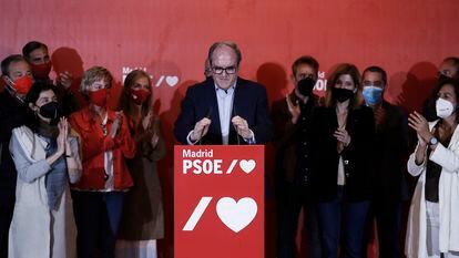 Ángel Gabilondo, este martes, en una comparecencia sin preguntas tras el peor resultado del PSOE en unas autonómicas madrileñas.