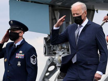 Biden, ayer, a su llegada a Filadelfia.