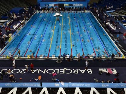 La piscina del Palau Sant Jordi durante los Mundials de 2013.