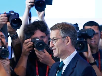 El líder del PP, Alberto Núñez Feijóo, este miércoles en la reunión anual del Círculo de Economía en Barcelona.