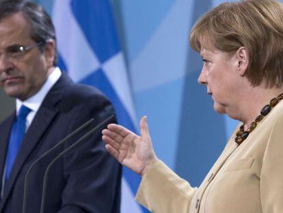Angela Merkel, canciller de Alemania, y Antonis Samar&aacute;s, primer ministro de Grecia