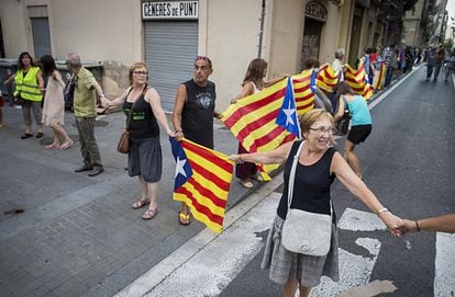 Cadena humana en Gràcia, el pasado 21 de agosto.
