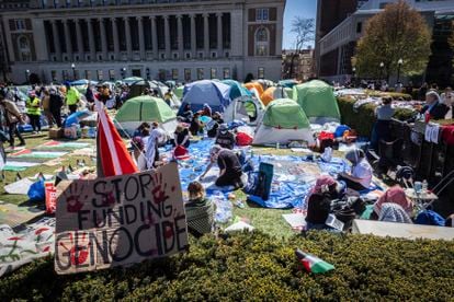 Pro-Palestinian encampment on the campus of Columbia University on April 22.