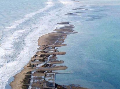 La barra del Trabucador, en el delta del Ebro tras el paso de la borrasca Filomena en enero.